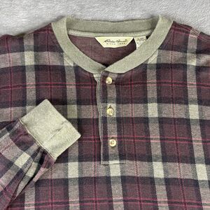 Eddie Bauer Sweater Mens Medium Henley Pullover Shirt Long Sleeve Plaid